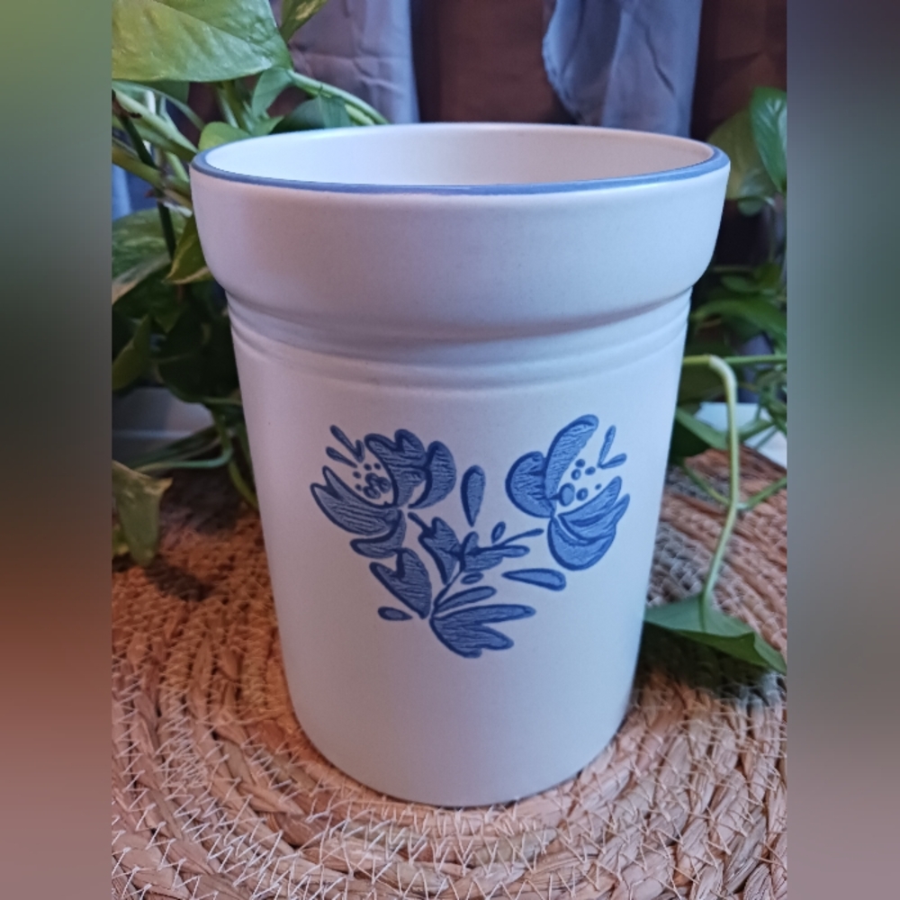 Pfaltzgraff Crock Utinsel Container Vintage Cobalt Blue Yorketowne Stoneware